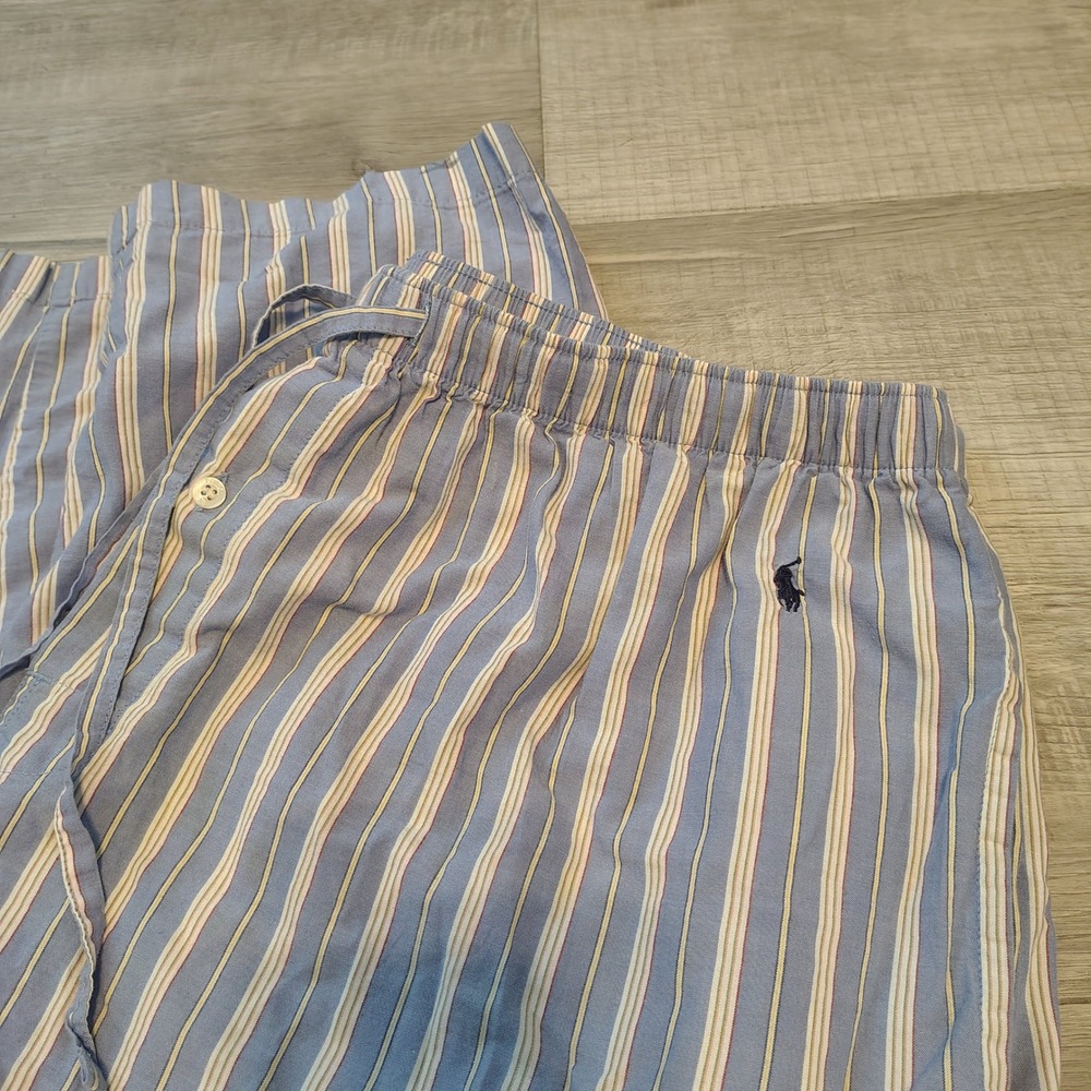 Polo Ralph Lauren Mens Pajama Pants Blue White Stripe Cotton Sleepwear Large